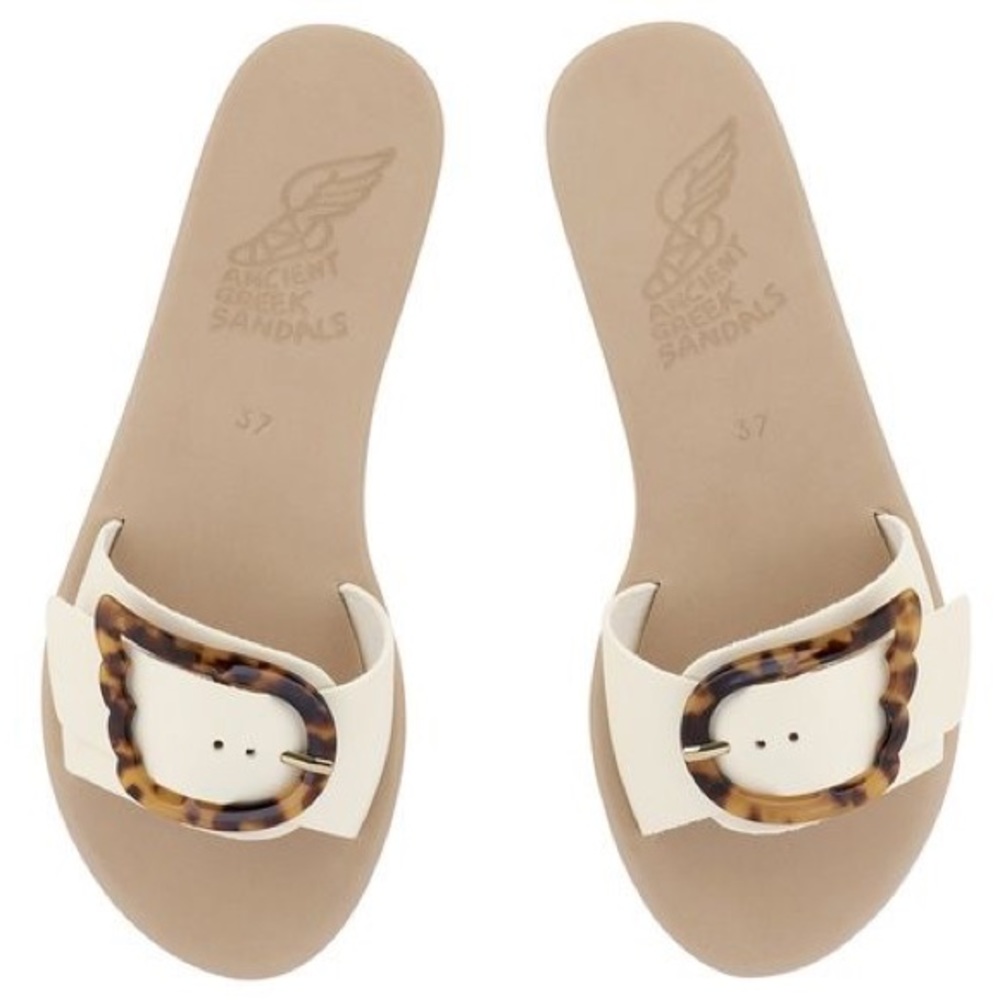 Ancient Greek Sandals Aglaia slides buckle white cream